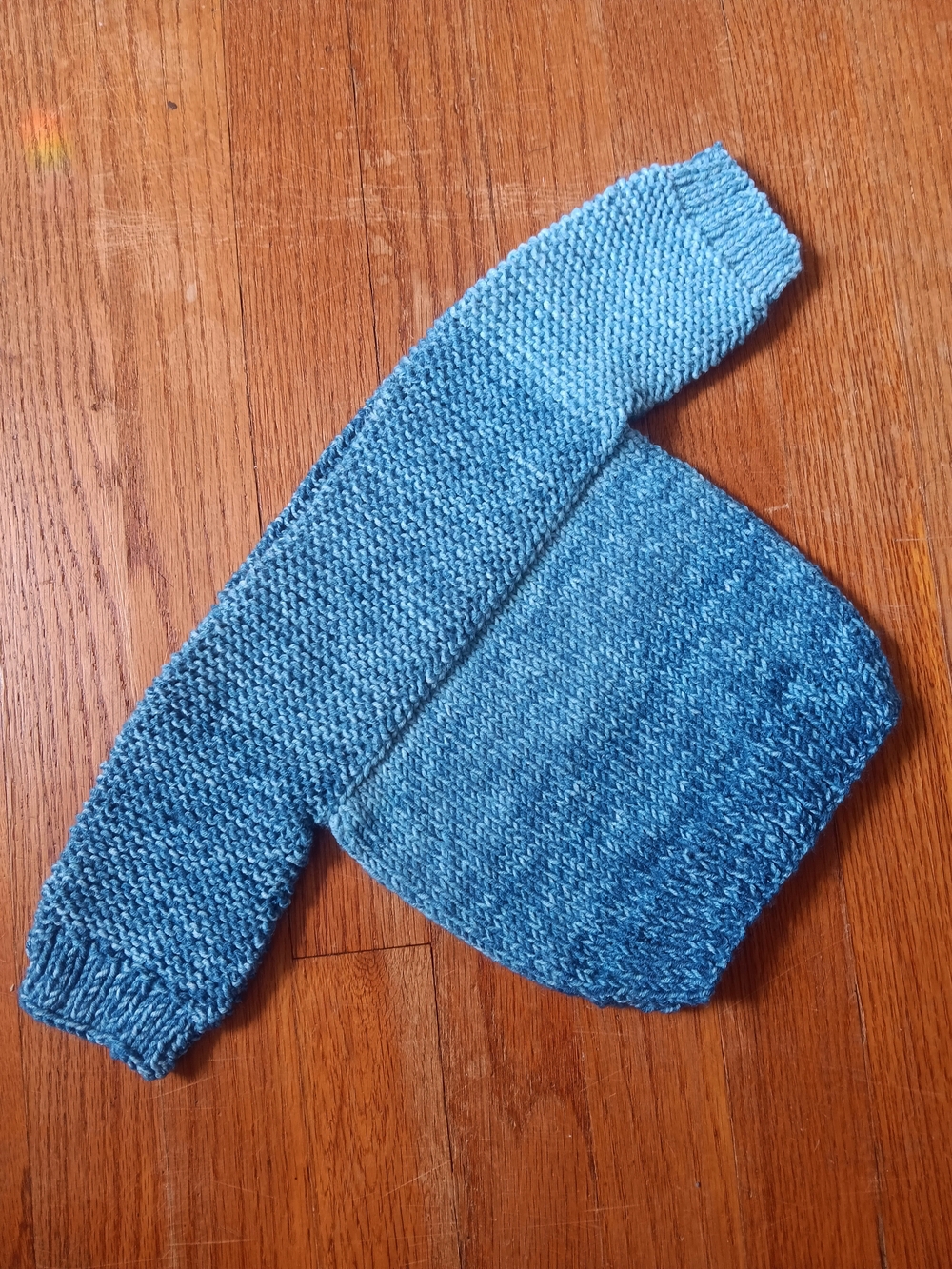 Handmade Handknit Blue Ombre Square Neck Textured Pullover Baby Sweater NB-3M